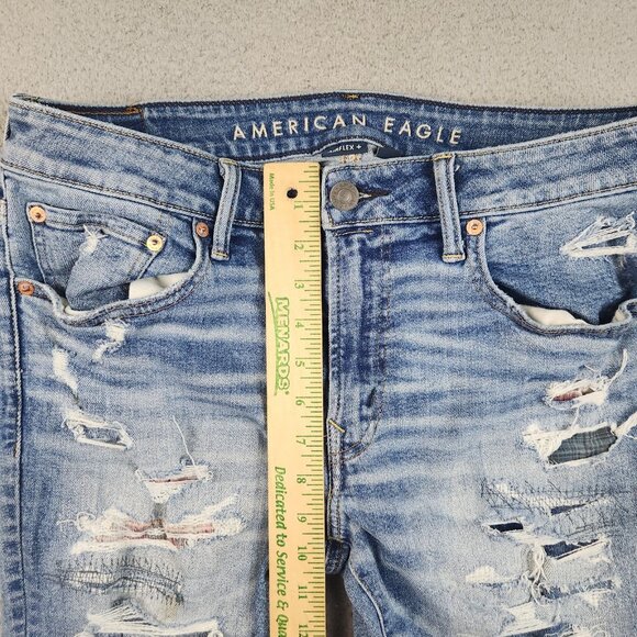 American Eagle Jeans Mens 34x30 Skinny AirFlex+ Patched Distressed Denim Pants - Picture 7 of 16